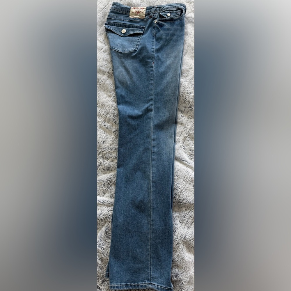 True Religion Billie Flap Pocket Light Wash Mid-Rise Straight 33 Blue Jeans
